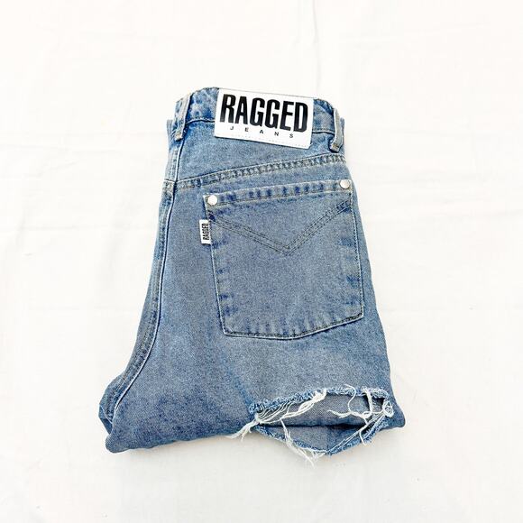 Ragged Jeans Skinny Raw Hem Cheek Ripped Light Wash Zip Fly Denim Jeans Size 24 - Picture 1 of 9